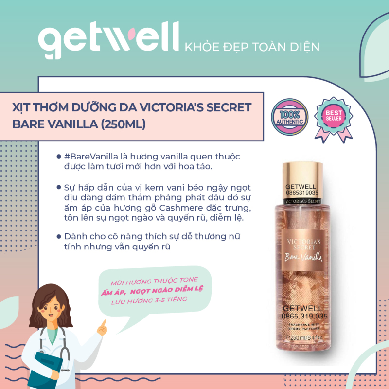 [HCM]Xịt thơm Victorias Secret Fragrance Mist - Bare Vanilla (250ml)