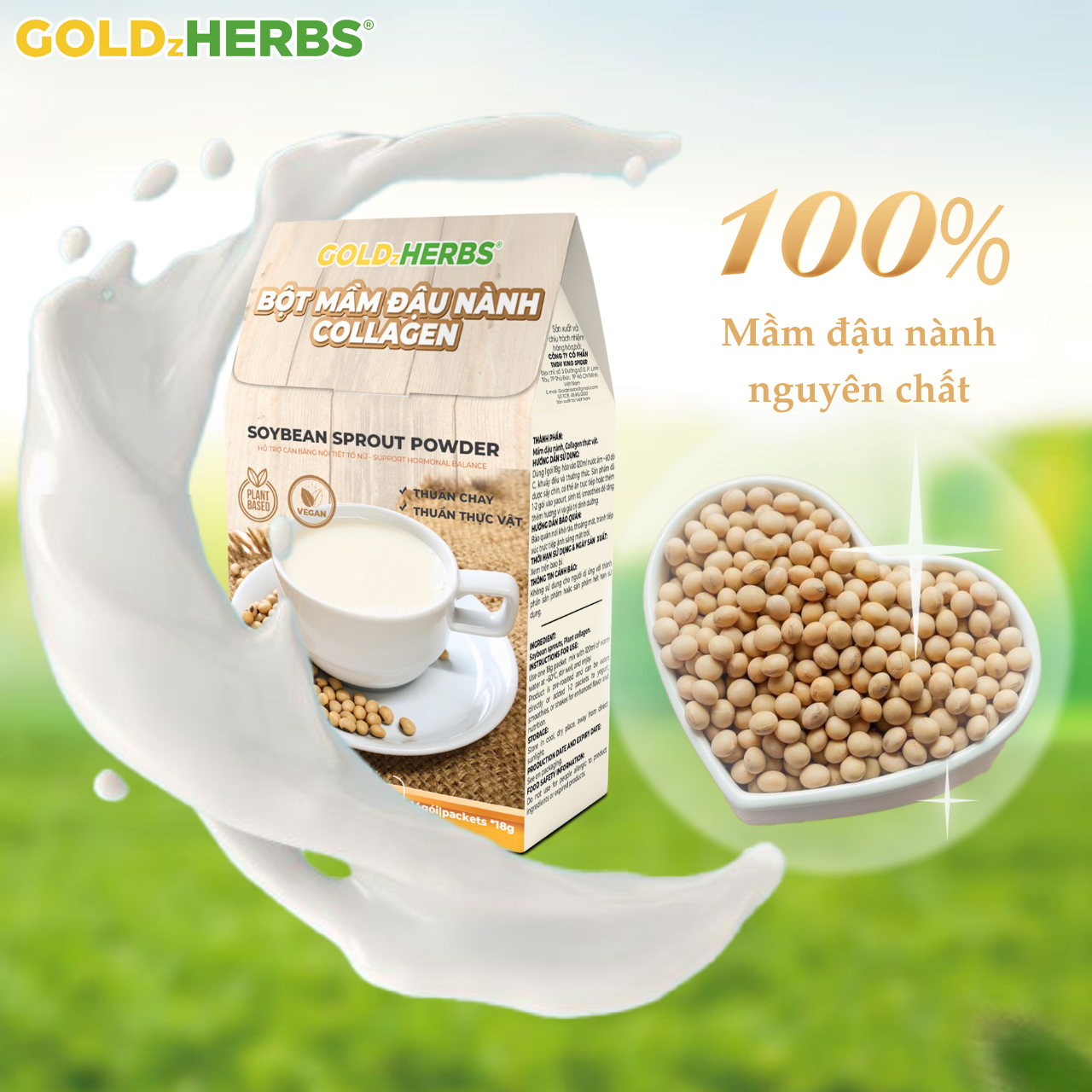 Bột Mầm Đậu Nành Collagen GoldzHerbs - Túi 14 gói x 18g