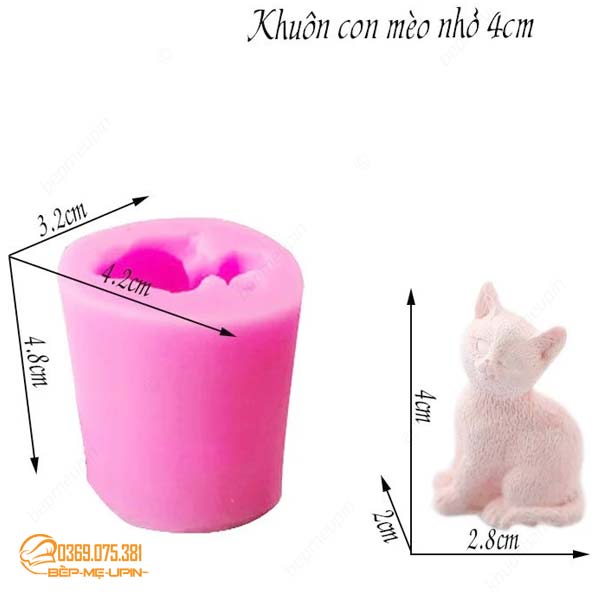 Khuôn silicon bé mèo ngồi 3D làm bánh