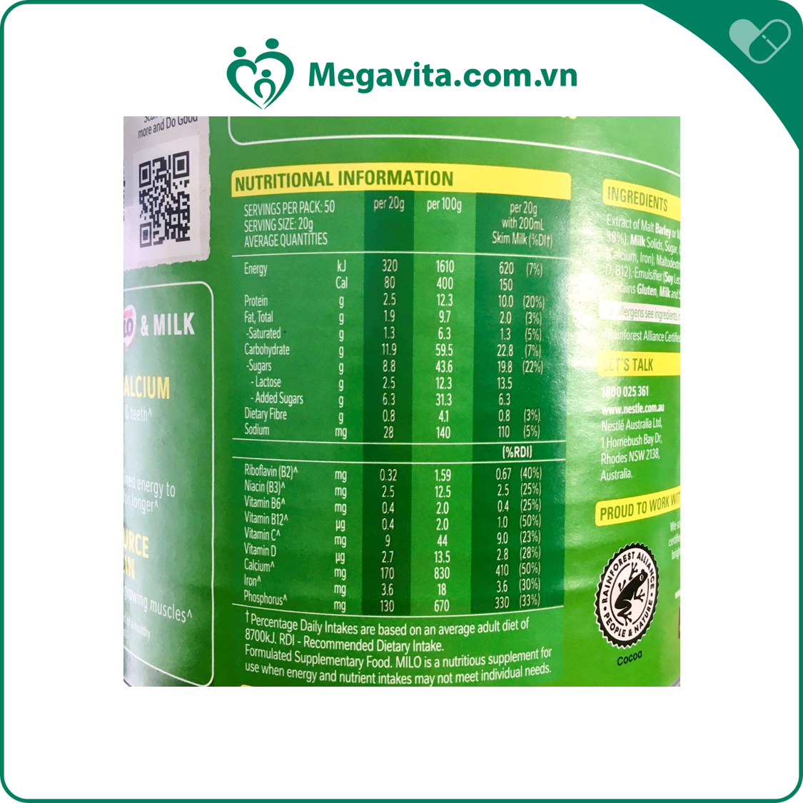 Sữa Bột Nestlé Milo Value Pack 1kg của Úc