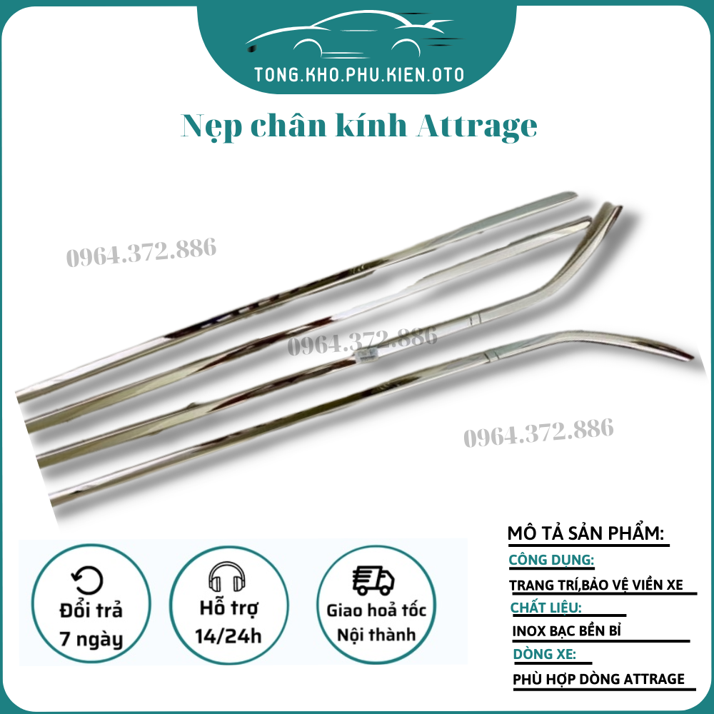Nẹp chân kính xe Mitsubishi Attrage 2015 - 2022 Hàng inox xịn