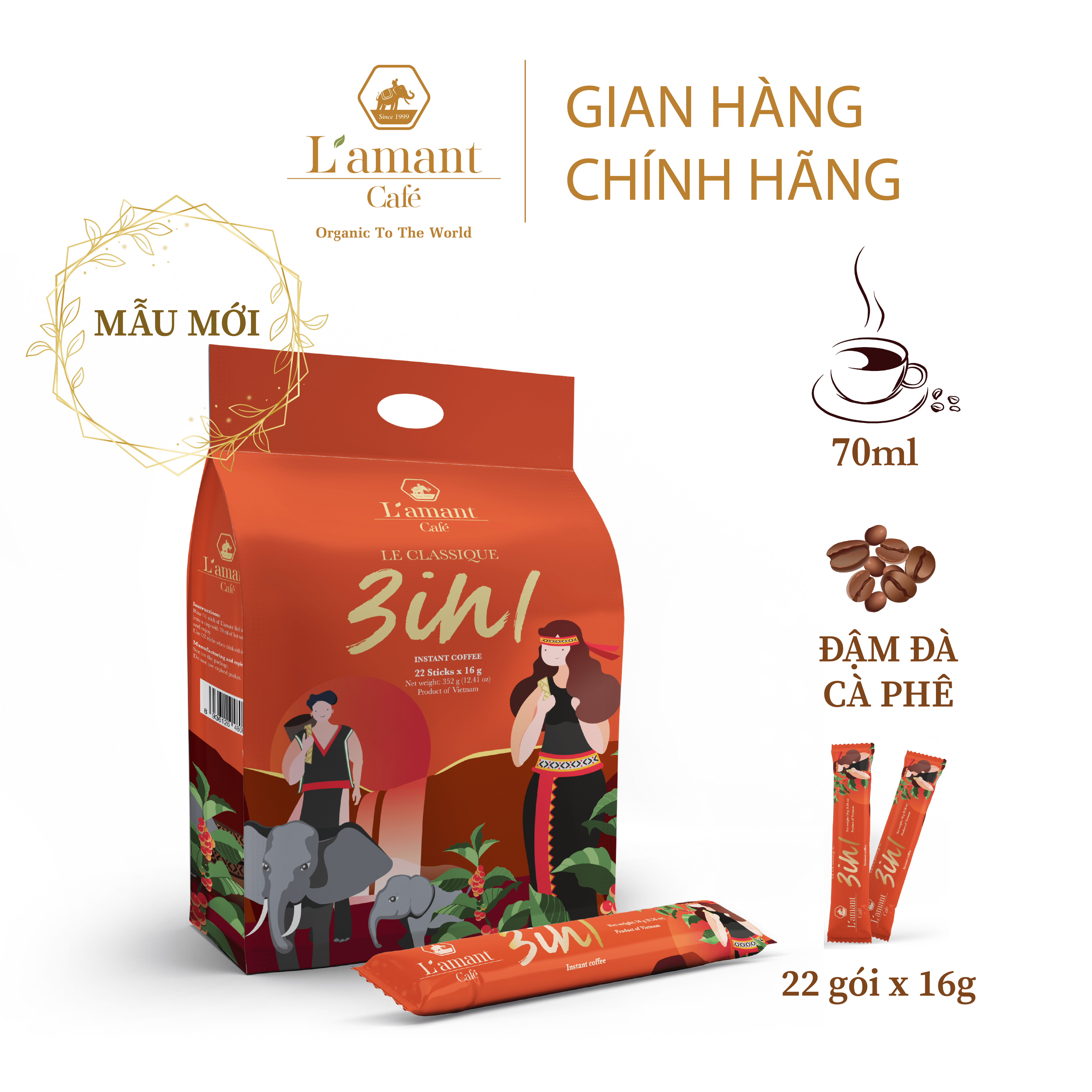Cà phê hòa tan 3in1 - L'amant 3in1 Instant Coffee (Hộp 12 gói x 16gr)