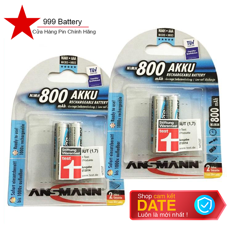 Combo 2 vỉ pin sạc đũa AAA Ansmann 800mAh chính hãng