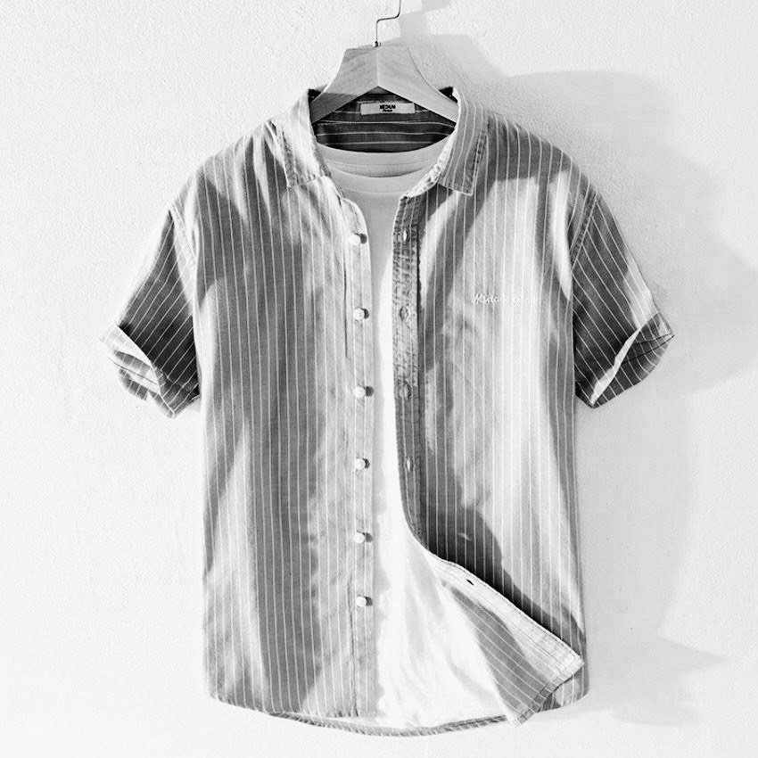Áo Sơ Mi Nam Kẻ sọc thêu chữ Ngắn tay TID89 Thời Trang PONIVA BRANCH Thiết Kế Nam tính Năng Động Kiểu Công Sở