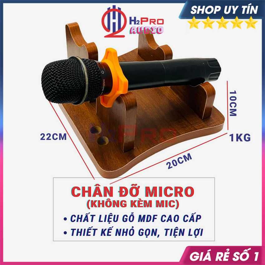 Chân micro để bàn gỗ mdf cao cấp, chân đế 2 micro để bàn, 4 lỗ pin aa, thiết kế sang trọng, tiện dụng-h2pro audio