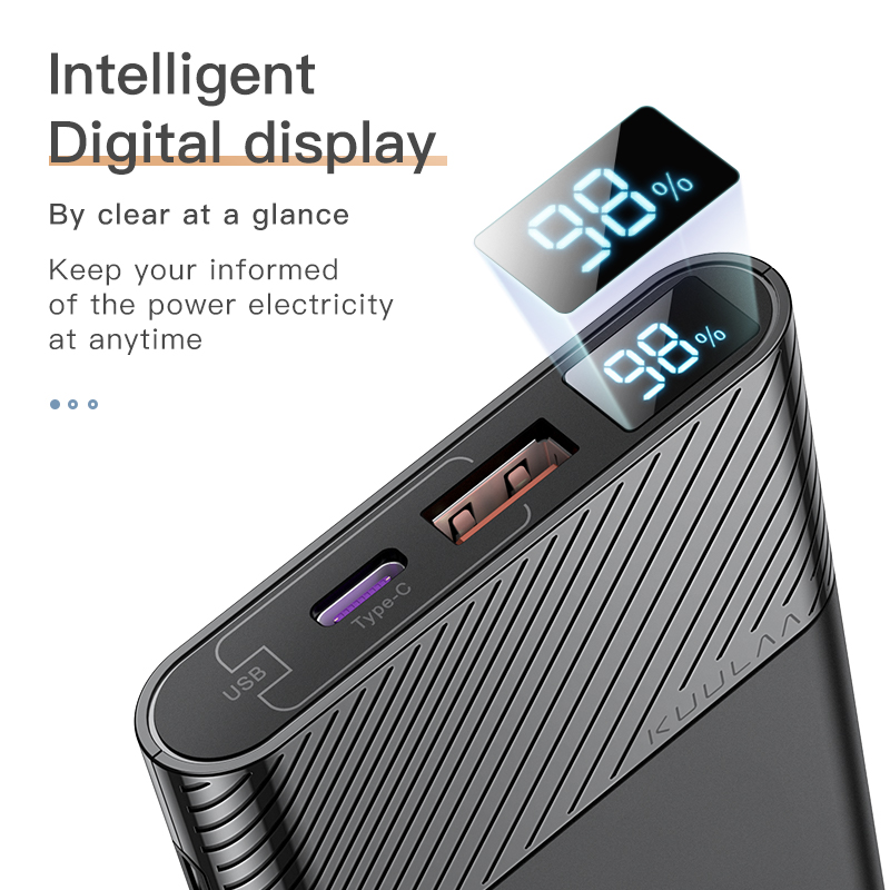 KUULAA Pin dự phòng 10000mAh 18W True Flash Sạc nhanh Sạc đầy Hỗ trợ sạc nhanh hai chiều QC PD3. 0 Màn hình LED mỏng và di động cho iPhone 11 Pro Xs Max X Huawei Samsung