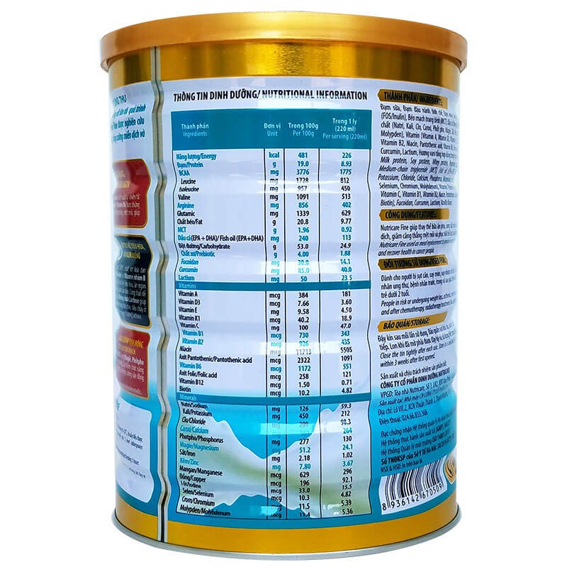 Sữa bột Nutricare Fine Cho Bệnh Nhân Ung Thư 900G