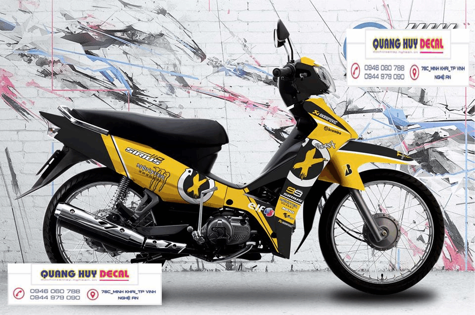 Tem trùm xe sirius vàng đen chế đẹp - Tem xe máy sirius vàng đen thiết kế theo yêu cầu - tem trùm xe sirius chế đẹp và rẻ chất