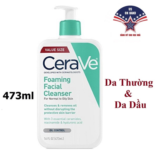 [HÀNG MỸ] Sữa rửa mặt Cerave Foaming Facial Cleanser Dành cho Da thường & Da Dầu (473ml) cao cấp
