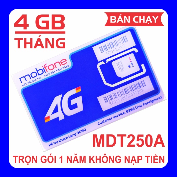 Sim 3G 4G Mobifone MDT250A Trọn Gói (4 GB/Tháng).