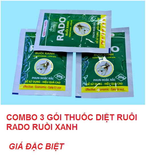 [Hoàn Tiền 10%] Combo 3 gói diệt ruồi tận gốc Rado Ruồi Xanh 20gr diệt ruồi nhà hàng khách sạn thuốc diệt ruồi không mùi hiệu quả 3 tháng