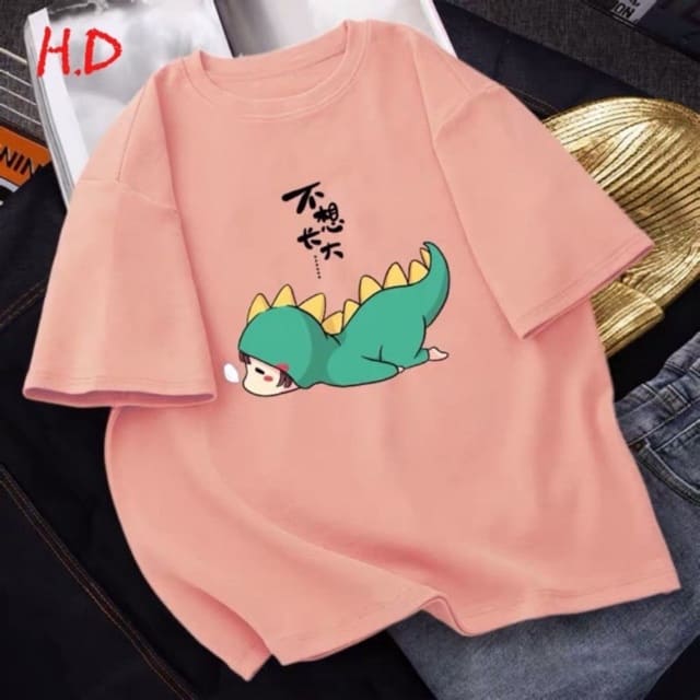Áo phông hè in hình khủng long nằm cute