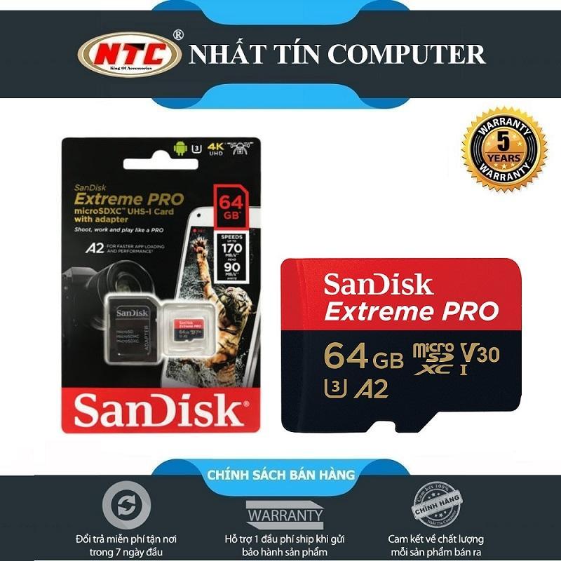 Thẻ Nhớ MicroSDXC SanDisk Extreme Pro 64GB A2 V30 U3 4K R170MB/s W90MB/s (Đen đỏ)