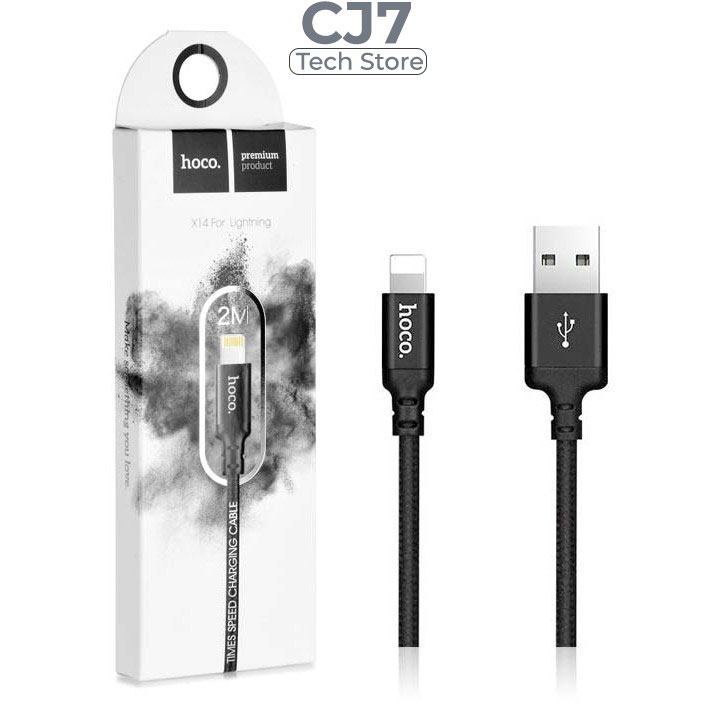 Cáp sạc dây dù Hoco X14 chính hãng dài 2m Lightning iPhone - Type C - Micro USB màu đen - cj7tech