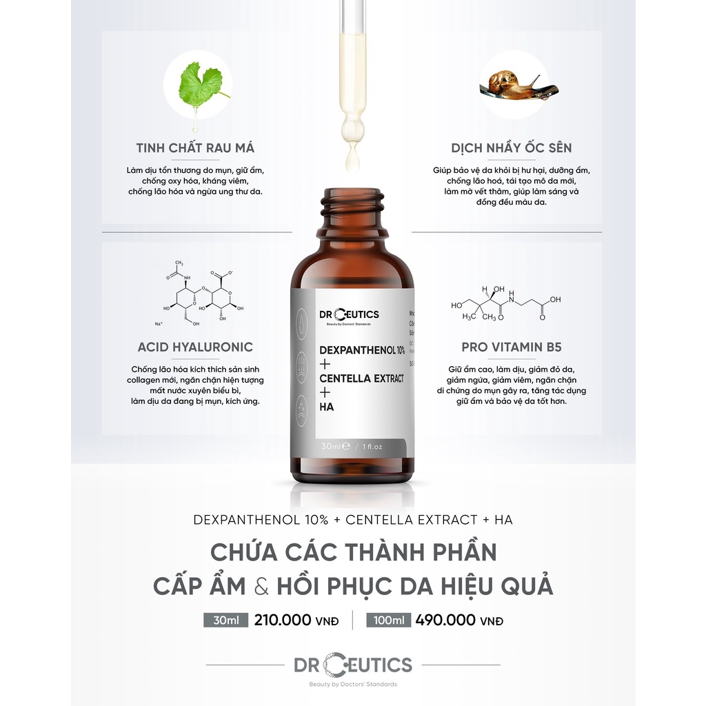 Serum B5 DrCeutics Cấp Ẩm Và Phục Hồi Da Dexpanthenol 10% + Centella Extract + HA