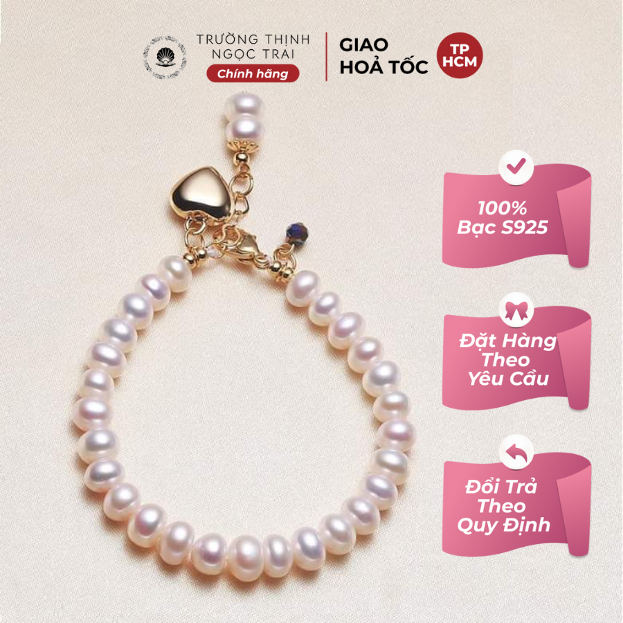 Vòng tay ngọc trai 6ly mẫu charm trái tim - nt50 - ngọc trai trường thịnh