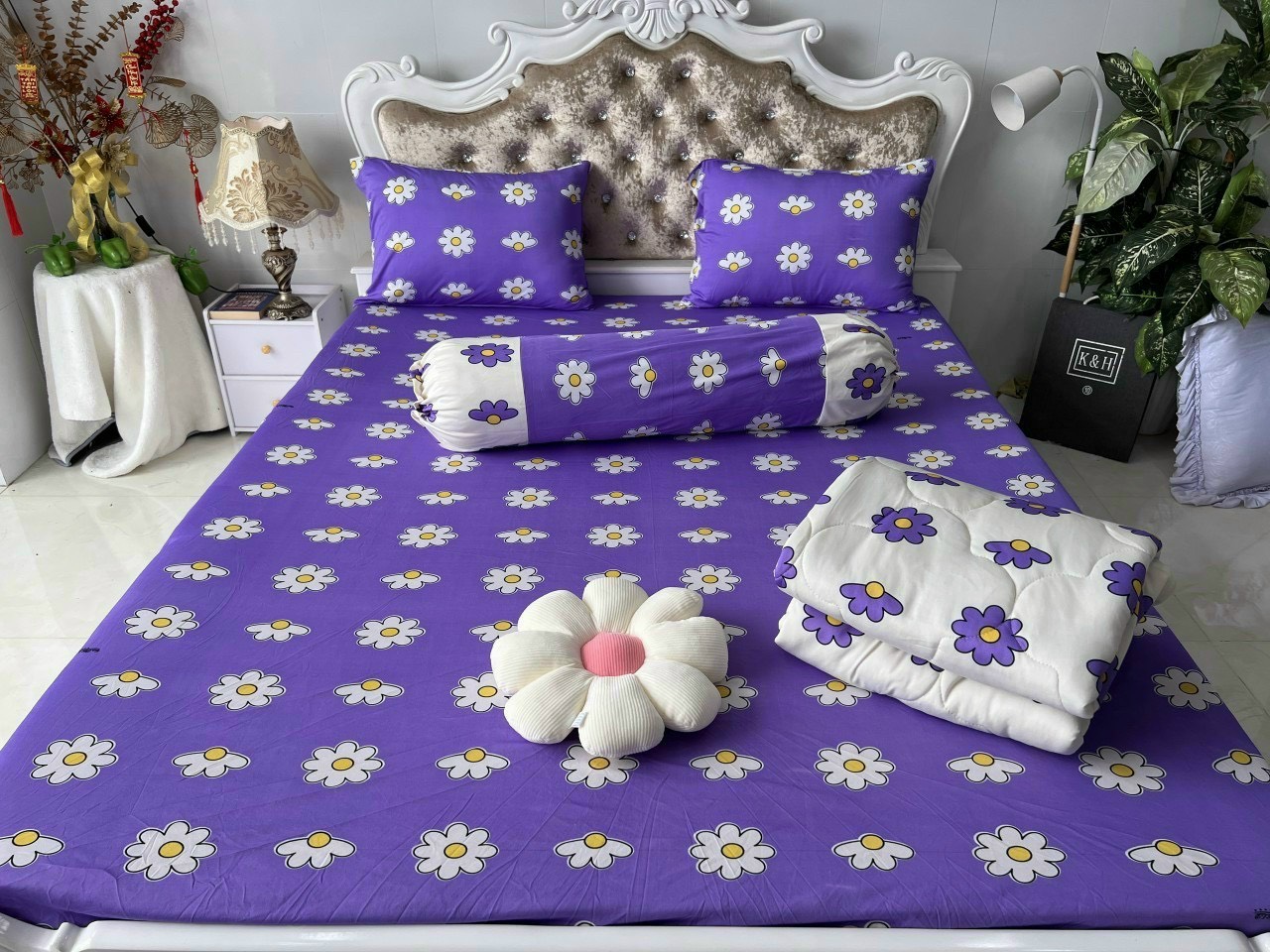 BỘ DRAP GA THUN HÀN QUỐC (HOA CÚC) MẪU MỚI KHÔNG MỀN