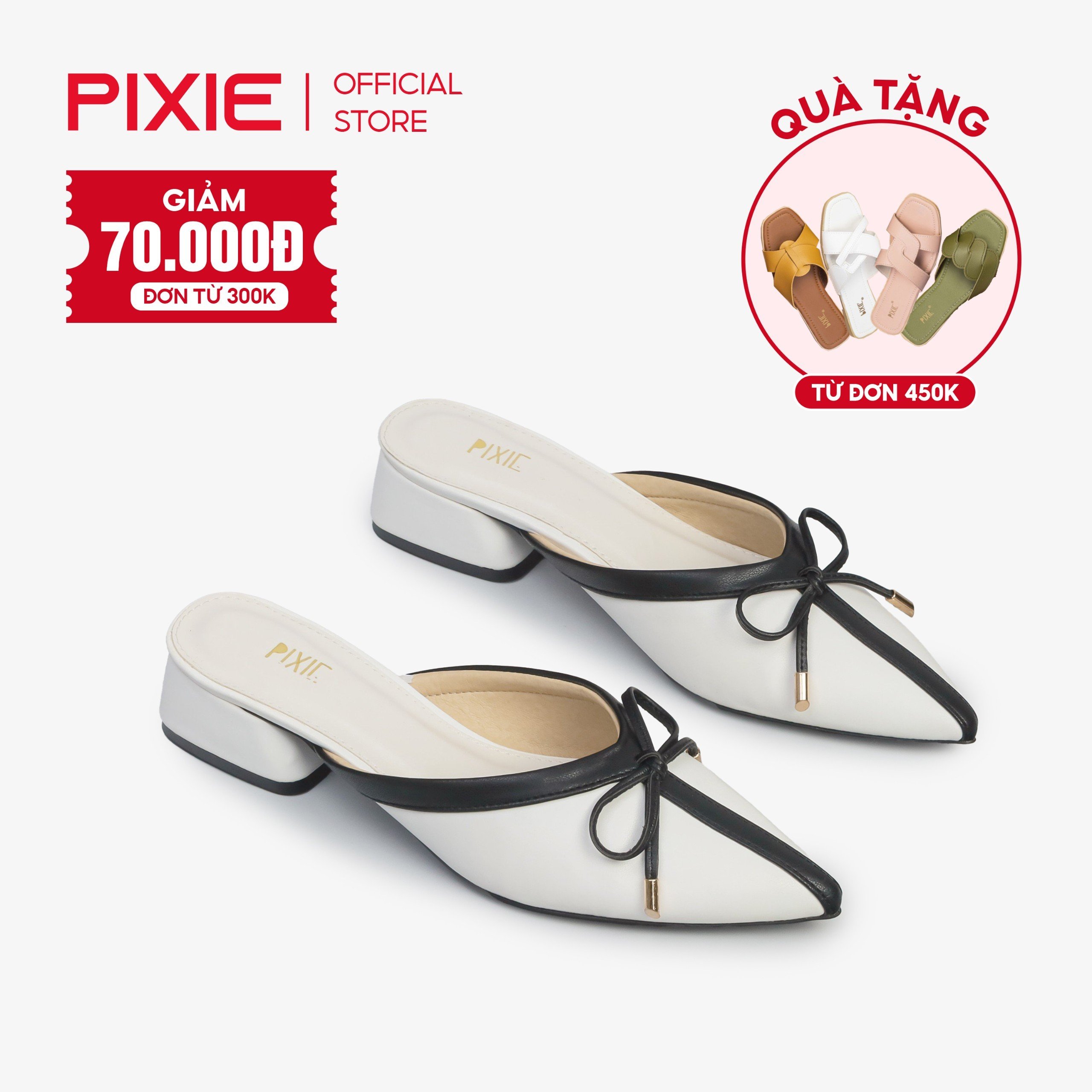 Giày sục cao gót 3cm phối nơ pixie h209