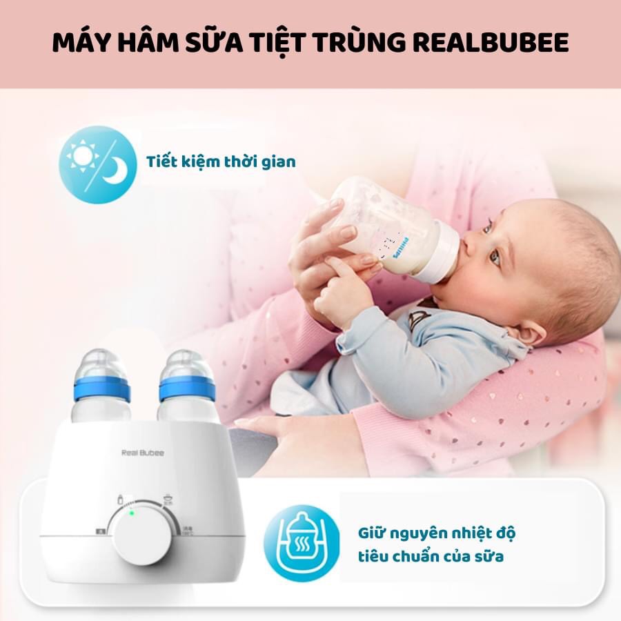 [Tặng Bộ Dụng Cụ Vệ Sinh] Máy Hâm Sữa Tiệt Trùng Đa Chức Năng Real Bubee