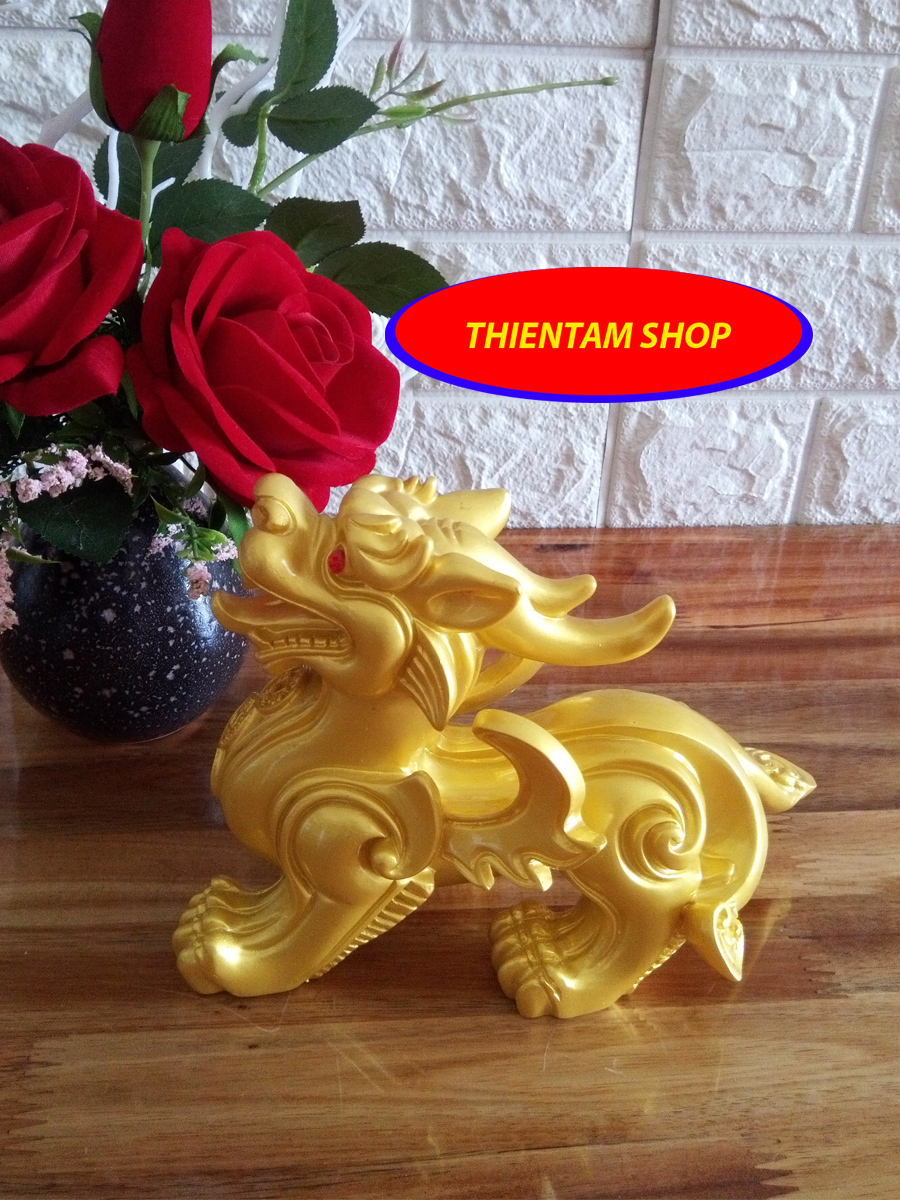 [HCM]Kỳ Hưu phong thủy đá poly vàng một con KHV20