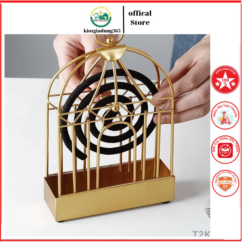 Đế đốt nhang muỗi hình lồng chim - Lồng treo hương bắt muỗi - Chất liệu kim loại tiện dụng