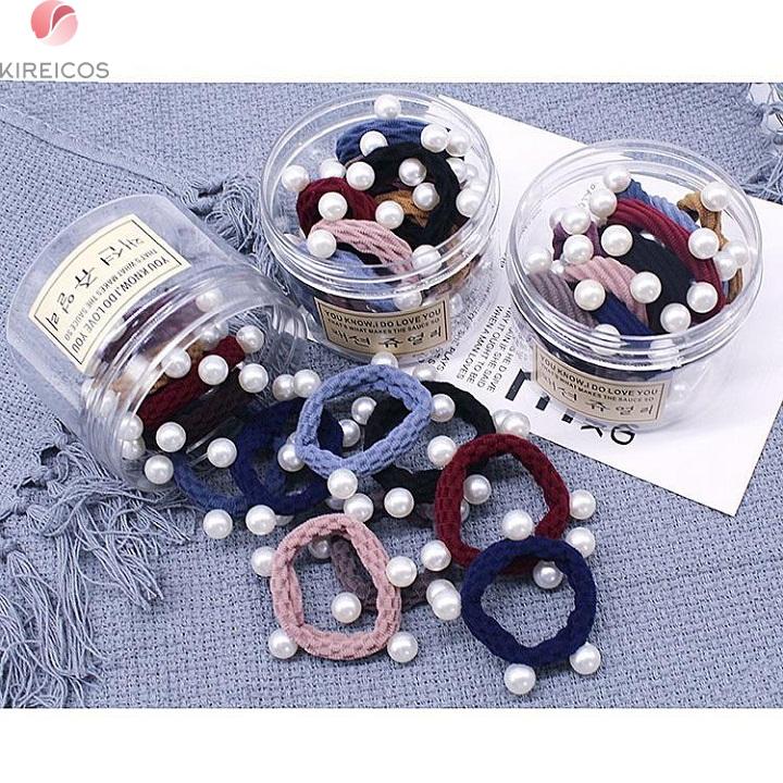 Set 10 Dây Cột Tóc Xoăn Đính Châu Sa Nhiều Màu