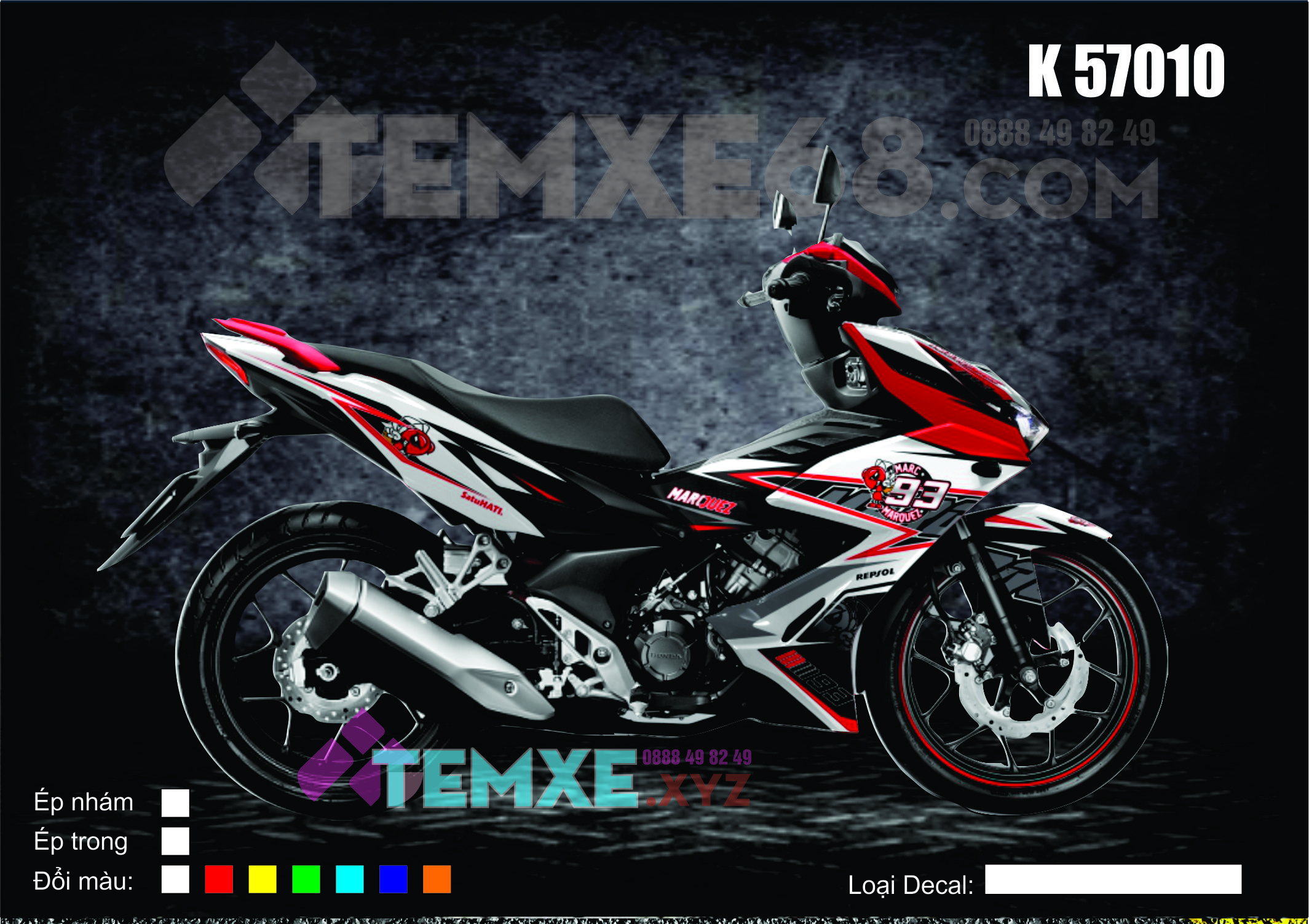 Tem xe trùm Winner X màu trắng đỏ
