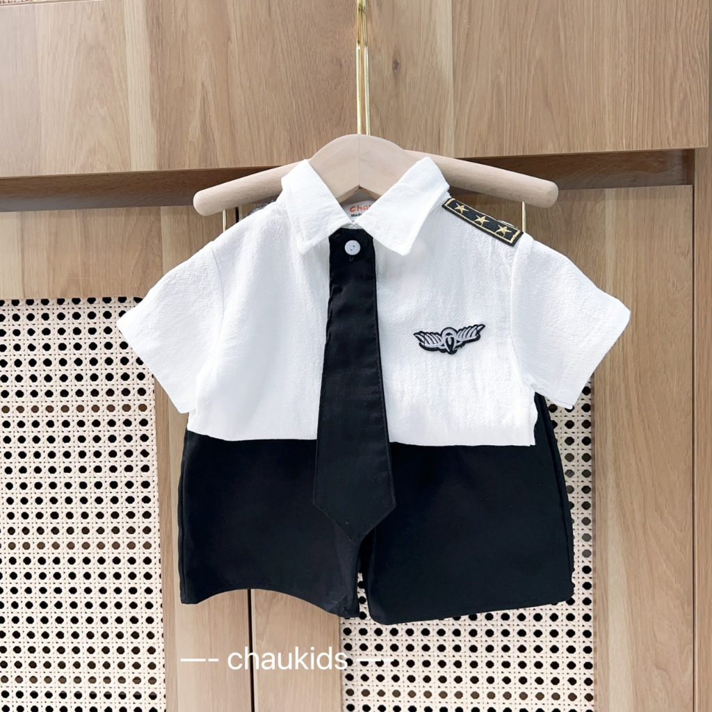 Sale bộ sơ mi cà vạt bé trai size 8-18kg