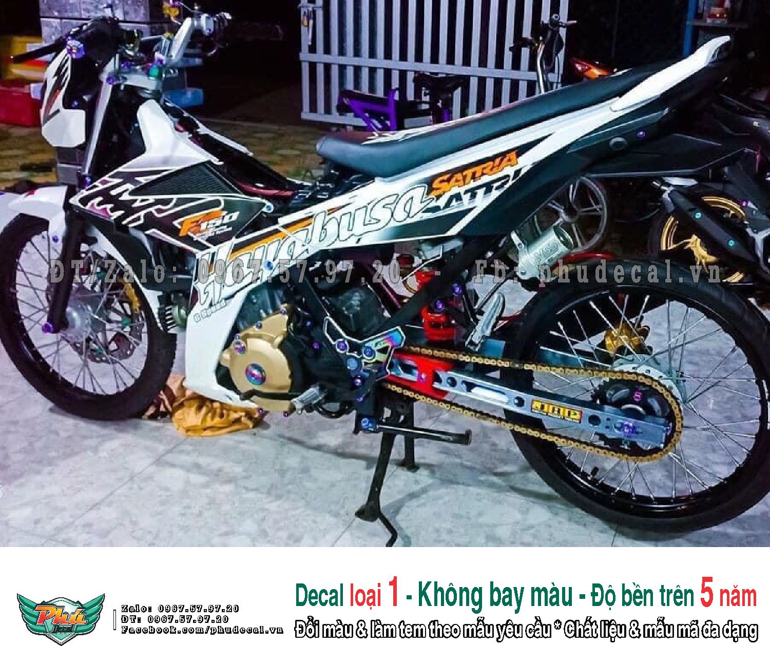Tem rời xe Satria Trắng đen Hayabusa