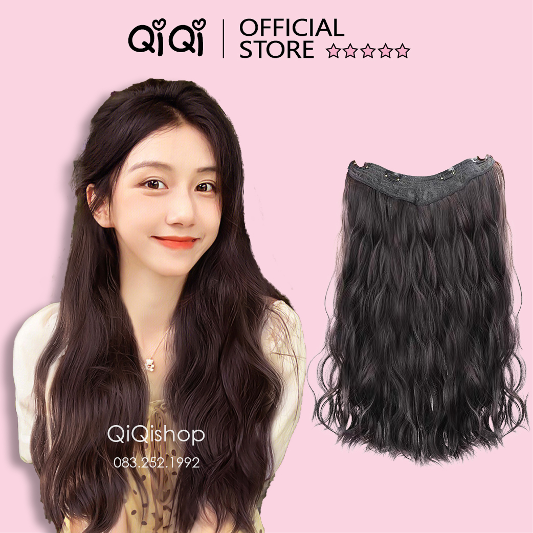 Tóc giả kẹp chữ v xoăn sóng duỗi bồng bềnh làm dày tóc qiqishop