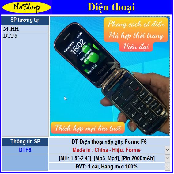 NaShop - Điện thoại Forme nấp gập F6, DTH
