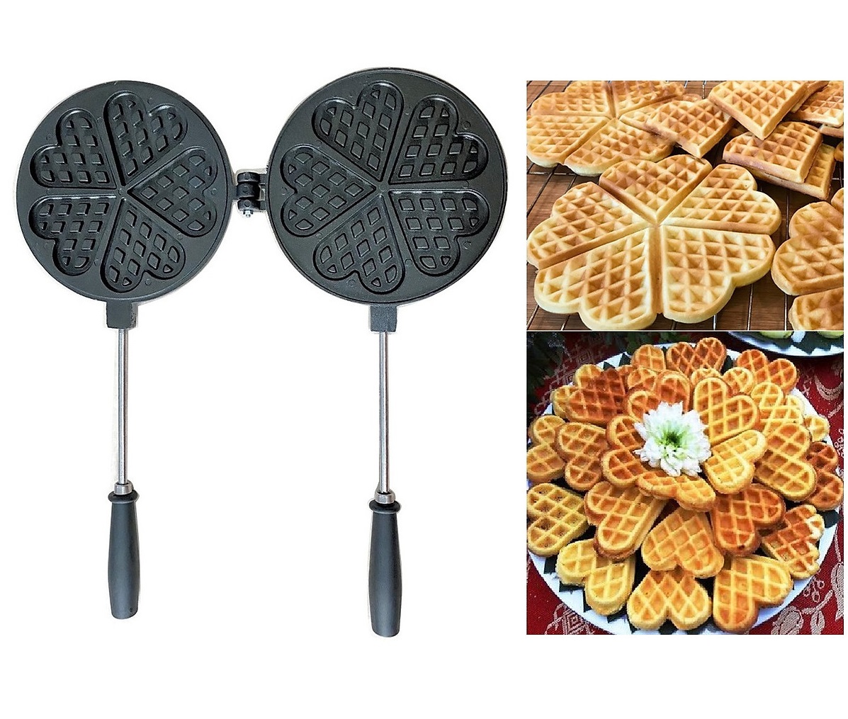 Khuôn làm bánh kẹp tàn ong chống dính size lớn cán tay cầm