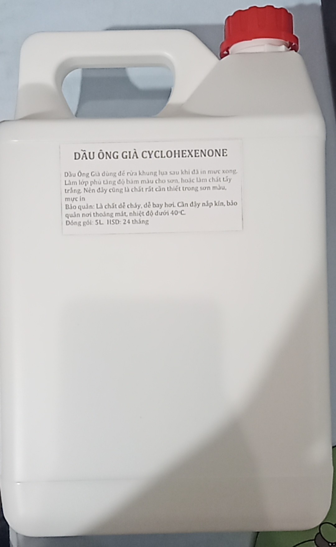 Dung Môi Ông Già (Dầu Ông Già) 5 Lít Cyclohexanone, Pha Mực In, Kéo Lụa, Tẩy Rửa Mực Bám Khung Lụa