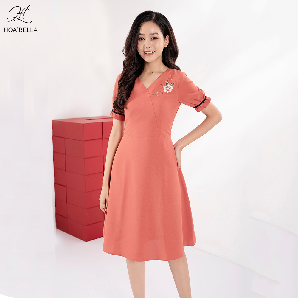 Đầm Liền HOABELLA Cổ V Cao Cấp DC017