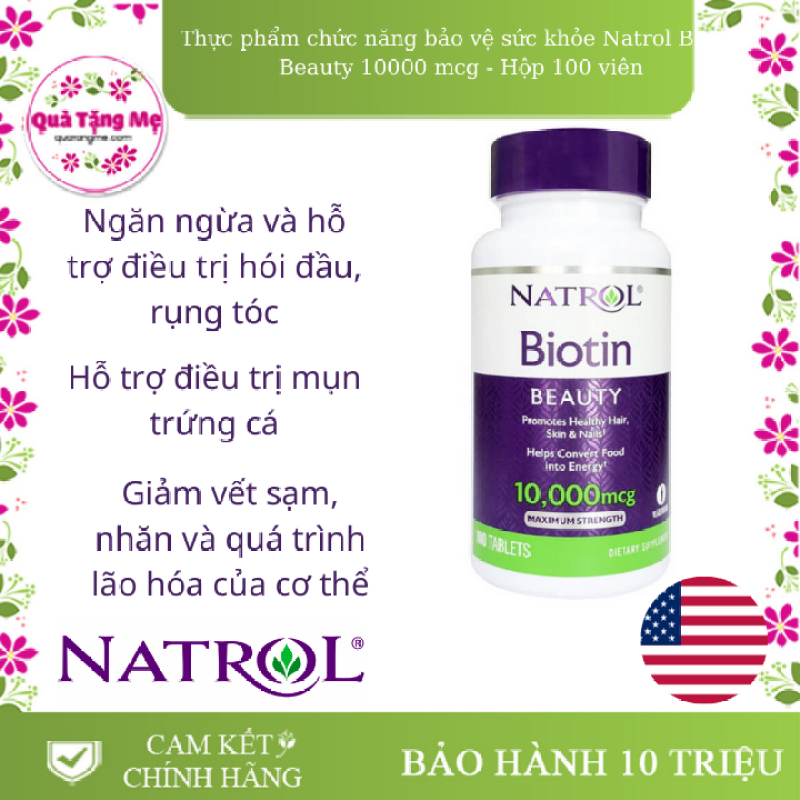 [HCM]Thực phẩm chức năng bảo vệ sức khỏe Natrol Biotin Beauty 10000 mcg - Hộp 100 viên nhập khẩu