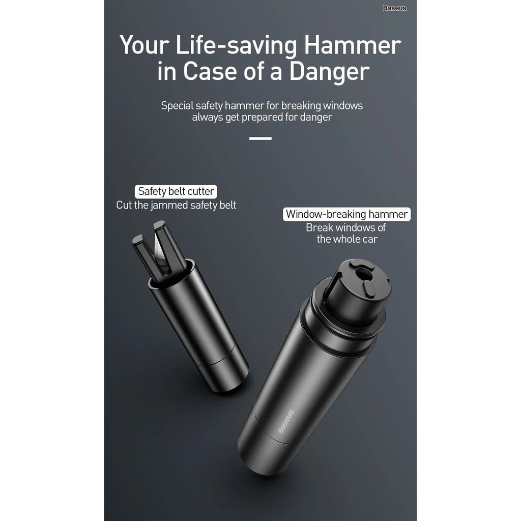 Dụng cụ sinh tồn , búa thoát hiểm Baseus Sharp Tool Safety Hammer (tích hợp Dao cắt và phá kính)