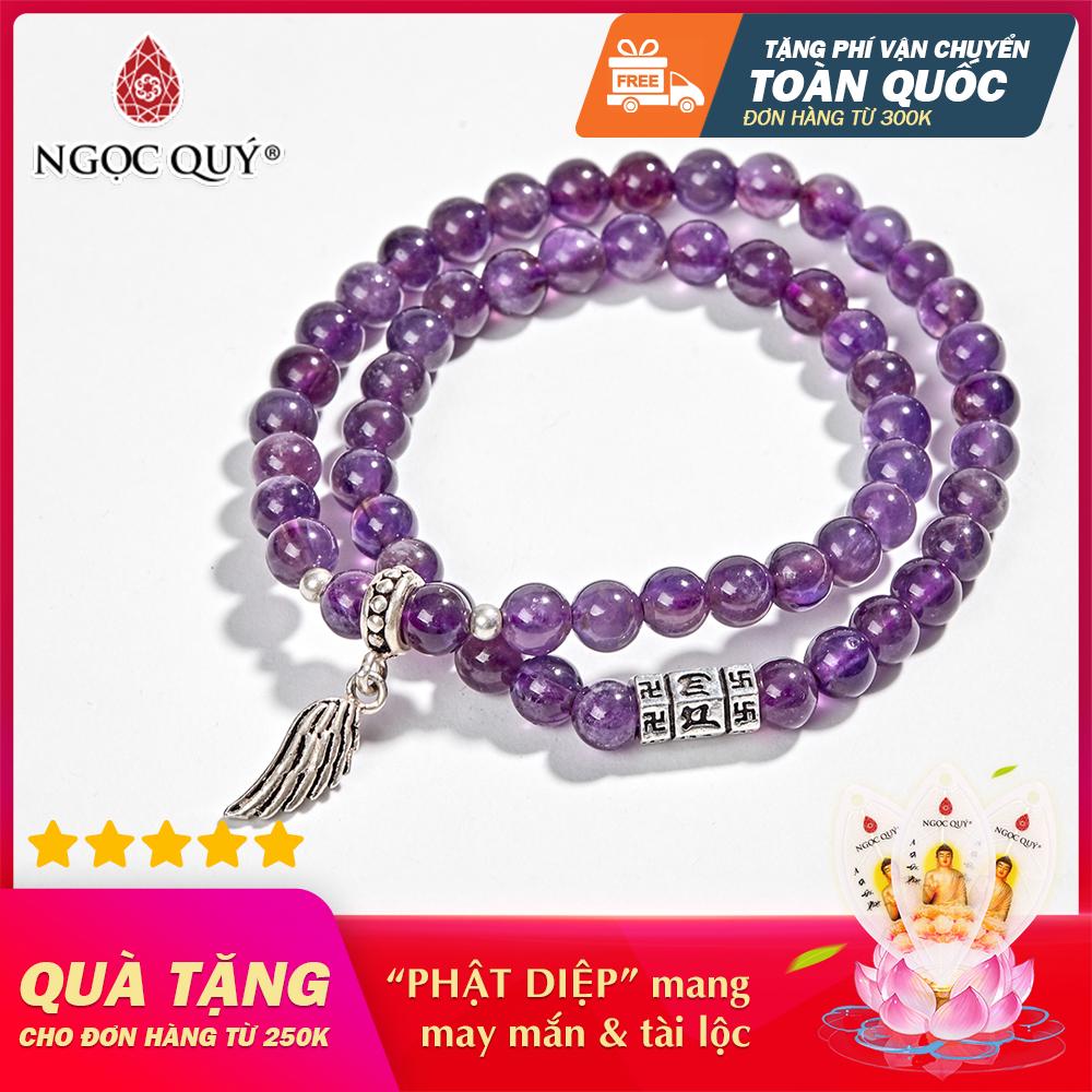 Vòng Tay Phong Thủy Nữ Mệnh Thủy , Kim 2 Line Đá Thạch Anh Tím Phối Bạc 6mm - Ngọc Quý Gemstones