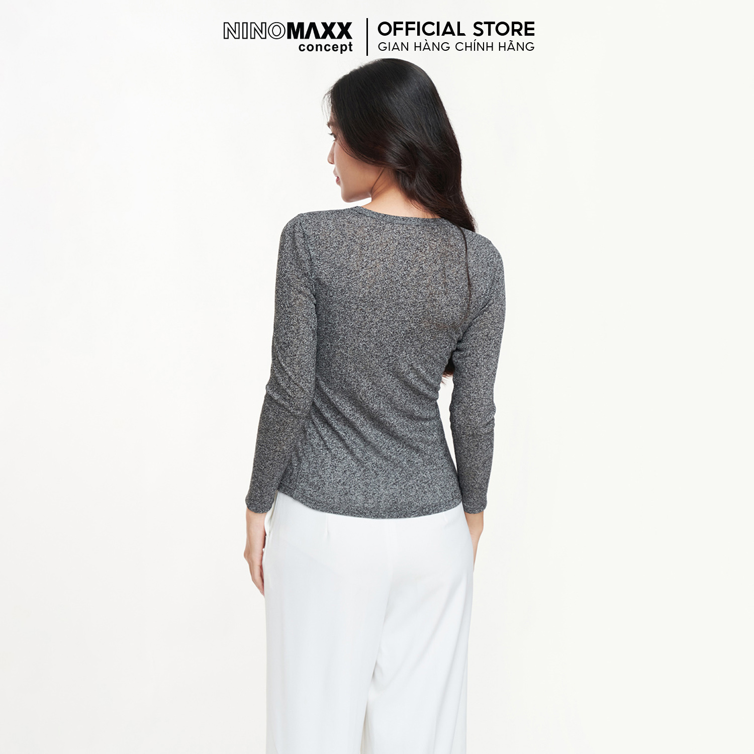 N&M Áo dệt nữ Basic cổ tròn tay dài kiểu dáng trẻ trung 2306012