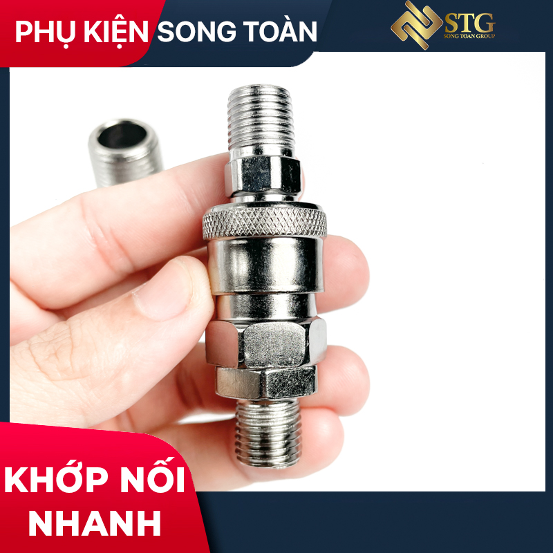 Bộ Khớp Nối SM PM Trục Bi & Nối Nhanh Ổ Bi Đầu Đực Cái  - Kết Nối Ren Ngoài - Bằng Thép Mạ Crom