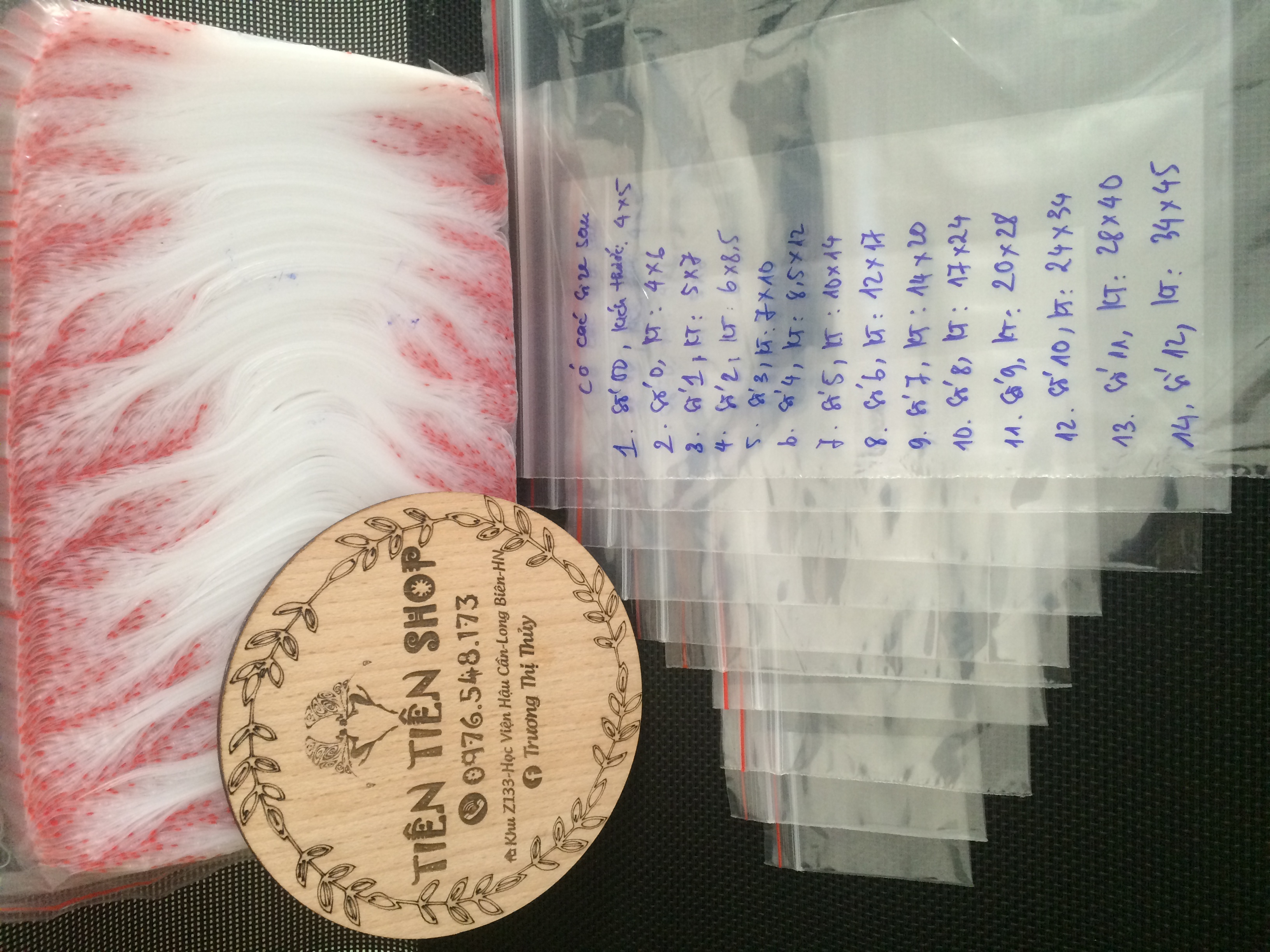 100G túi zip chỉ đỏ chọn size