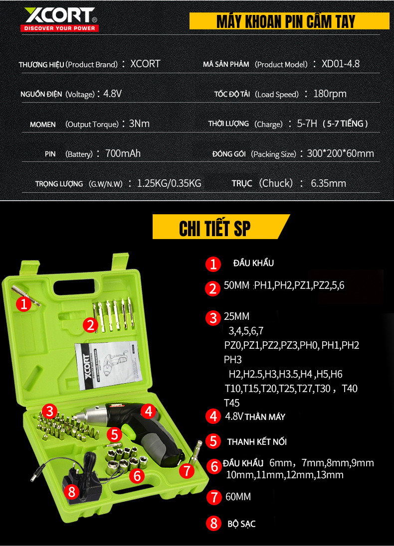 Máy Bắn Vít Máy Vặn Vít XCORT 4.8V XD01-4.8