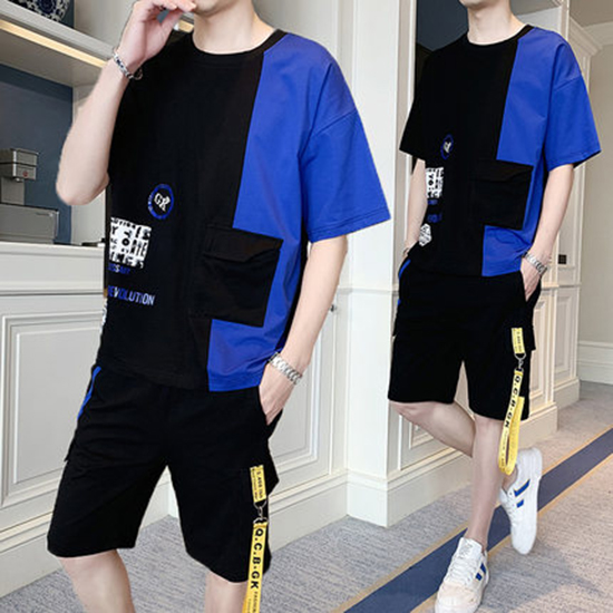[ Hoàn Tiền Max ] Bộ Quần Áo Thun Nam Cổ Tròn Tay Ngắn GK Và Quần Short Đùi Phối Dây Sành Điệu Blue Monday MEN QA 076
