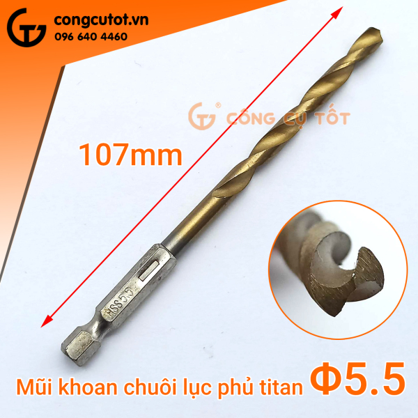 Mũi khoan sắt chuôi lục phủ titan 1.5 - 6.5 mm