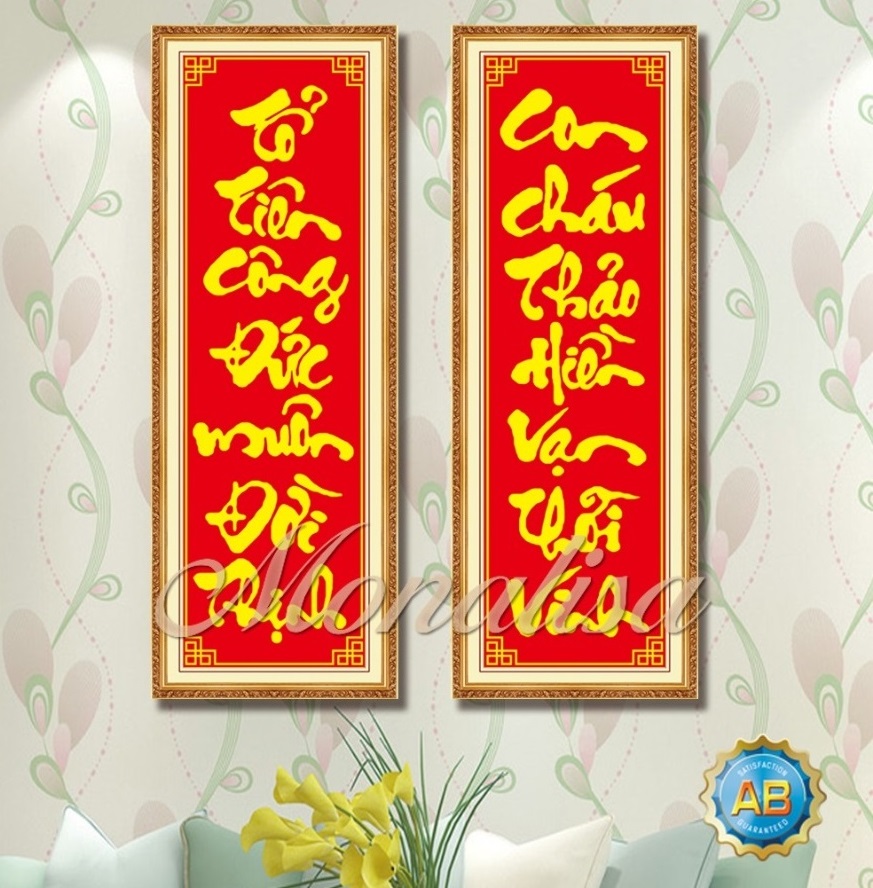 Tranh đính đá câu đối - kích thước :68x98cm- chưa đính đá