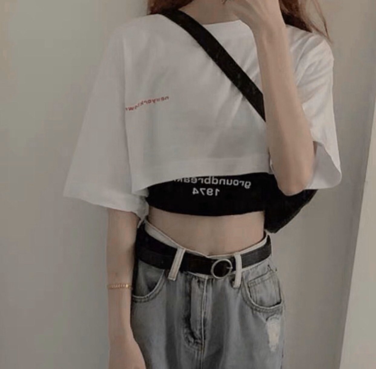 Set áo croptop 2 lớp trắng đen cực hot