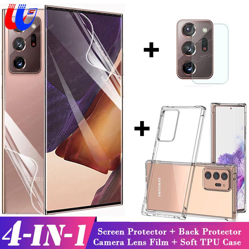 4-IN-1  Front+Back Hydrogel Film（Not glass）+ Camera Glass Film + Soft TPU Tempered Case For Samsung Note 20 Ultra 5G 2020 6.9  Front Safety Screen Protector Film