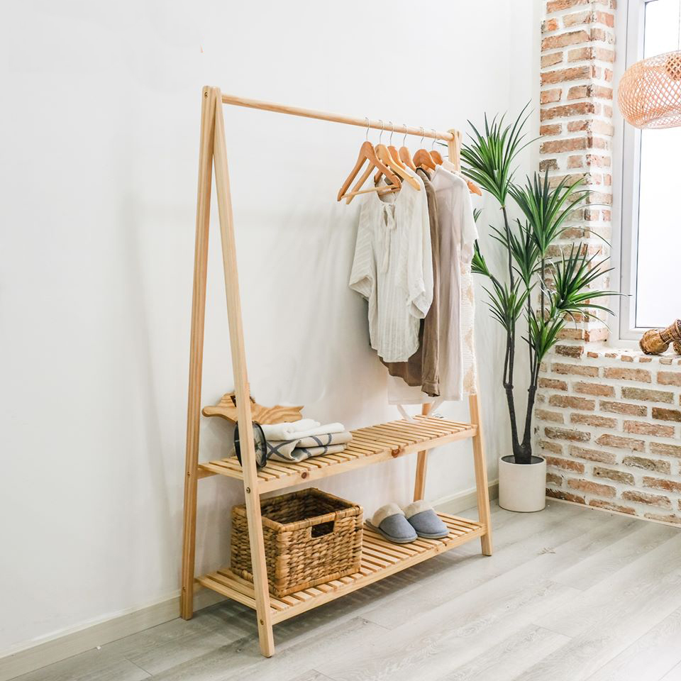 KỆ TREO QUẦN ÁO 2 TẦNG GỖ LẮP RÁP