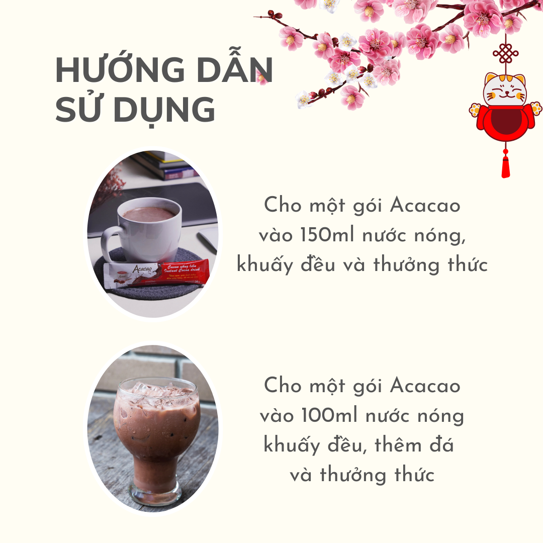 [2 gói] COMBO 01 túi CÓ ĐƯỜNG + 01 túi KHÔNG ĐƯỜNG Bột cacao uống liền ACACAO - Chuẩn HACCP [Acacao Vietnam]