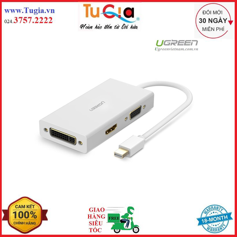 Cáp chuyển đổi 3 trong 1 mini displayport sang hdmi/vga/dvi-d hỗ trợ 4k*2k ugreen 20417 - hàng chính hãng
