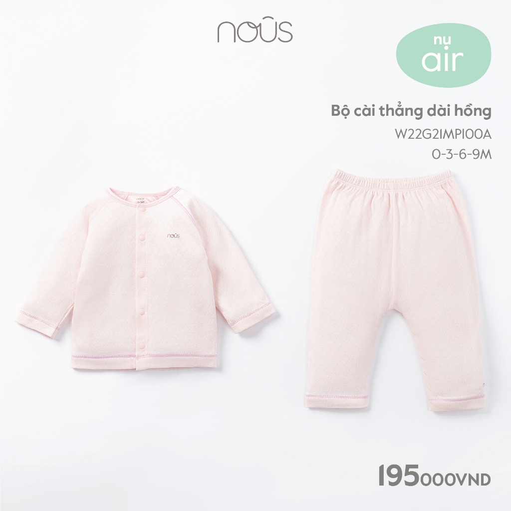 [Nous Baby] Bộ cài thẳng dài Nous màu hồng cho bé (size 0-12 tháng)